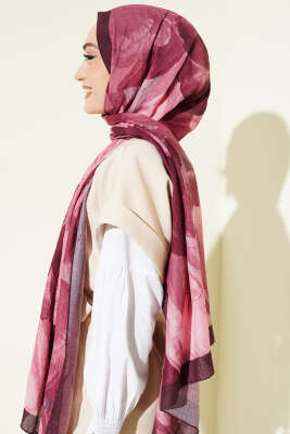 Modern Floral Desen Bambu Kraş Şal Bordo - Başörtüsü