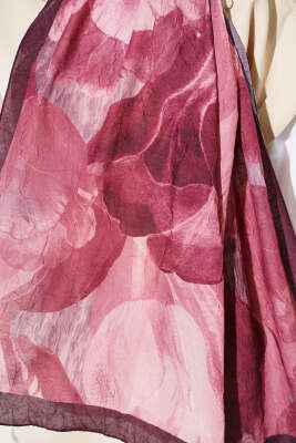 Modern Floral Desen Bambu Kraş Şal Bordo - Başörtüsü