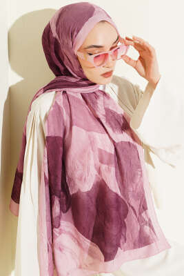 Modern Floral Desen Bambu Kraş Şal Burgonya 