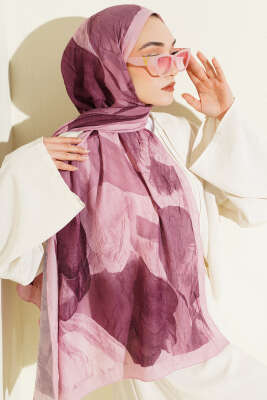 Modern Floral Desen Bambu Kraş Şal Burgonya - Başörtüsü