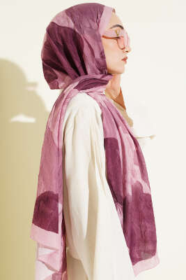 Modern Floral Desen Bambu Kraş Şal Burgonya - Başörtüsü