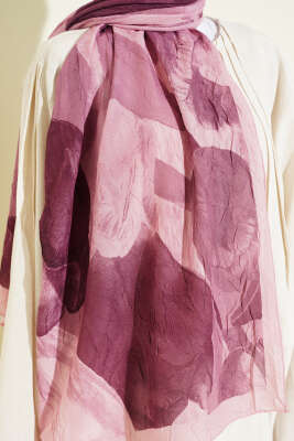 Modern Floral Desen Bambu Kraş Şal Burgonya - Başörtüsü