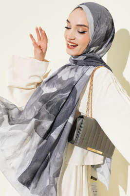 Modern Floral Desen Bambu Kraş Şal Gri 