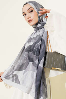Modern Floral Desen Bambu Kraş Şal Gri - Başörtüsü
