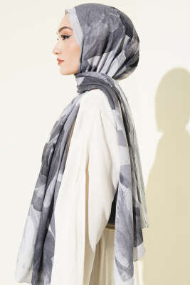 Modern Floral Desen Bambu Kraş Şal Gri - Başörtüsü