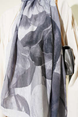 Modern Floral Desen Bambu Kraş Şal Gri - Başörtüsü