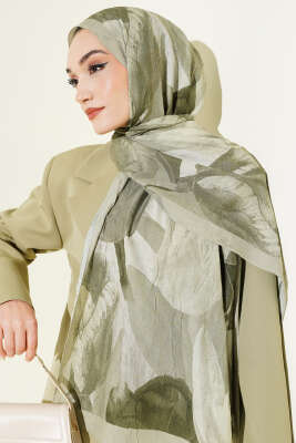 Modern Floral Desen Bambu Kraş Şal Haki - Başörtüsü