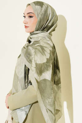 Modern Floral Desen Bambu Kraş Şal Haki - Başörtüsü