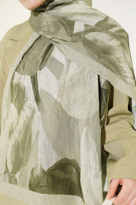 Modern Floral Desen Bambu Kraş Şal Haki - Başörtüsü