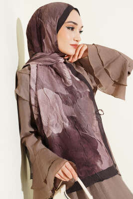 Modern Floral Desen Bambu Kraş Şal Kahve - Başörtüsü