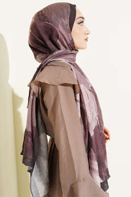 Modern Floral Desen Bambu Kraş Şal Kahve - Başörtüsü