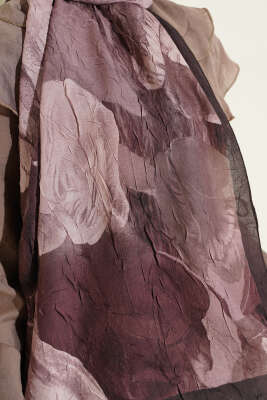 Modern Floral Desen Bambu Kraş Şal Kahve - Başörtüsü