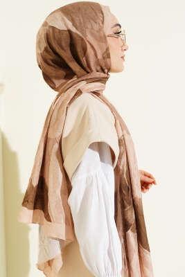 Modern Floral Desen Bambu Kraş Şal Kum Bej - Başörtüsü