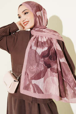 Modern Floral Desen Bambu Kraş Şal Latte - ŞEHRİ ŞAL