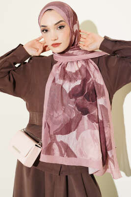 Modern Floral Desen Bambu Kraş Şal Latte - Başörtüsü