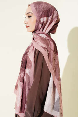 Modern Floral Desen Bambu Kraş Şal Latte - Başörtüsü