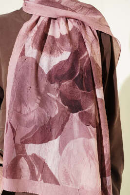 Modern Floral Desen Bambu Kraş Şal Latte - Başörtüsü