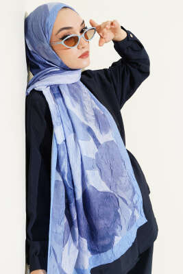 Modern Floral Desen Bambu Kraş Şal Mavi 