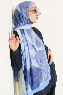 Modern Floral Desen Bambu Kraş Şal Mavi - Başörtüsü