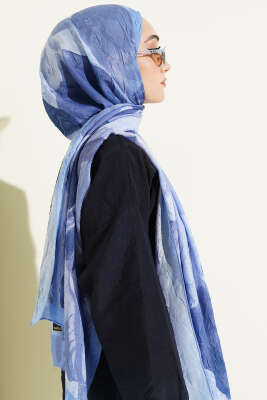 Modern Floral Desen Bambu Kraş Şal Mavi - Başörtüsü
