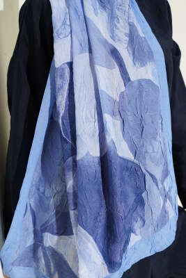 Modern Floral Desen Bambu Kraş Şal Mavi - Başörtüsü