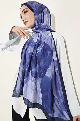 Modern Floral Desen Bambu Kraş Şal Mor - Başörtüsü