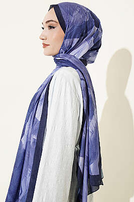 Modern Floral Desen Bambu Kraş Şal Mor - Başörtüsü