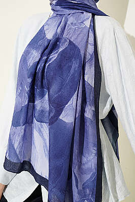 Modern Floral Desen Bambu Kraş Şal Mor - Başörtüsü