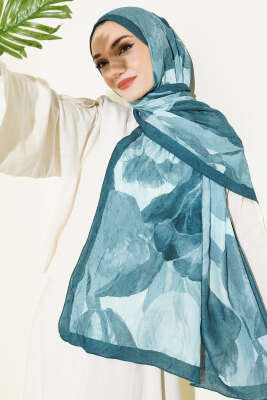 Modern Floral Desen Bambu Kraş Şal Petrol 