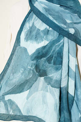 Modern Floral Desen Bambu Kraş Şal Petrol - Başörtüsü