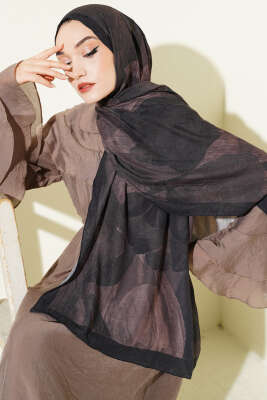 Modern Floral Desen Bambu Kraş Şal Siyah 