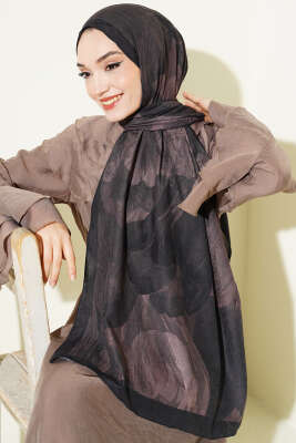 Modern Floral Desen Bambu Kraş Şal Siyah - Başörtüsü