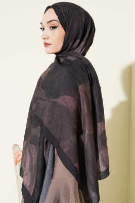 Modern Floral Desen Bambu Kraş Şal Siyah - Başörtüsü