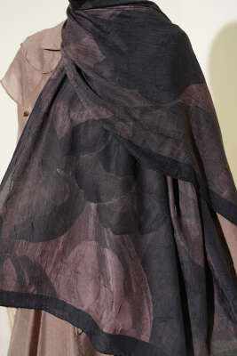 Modern Floral Desen Bambu Kraş Şal Siyah - Başörtüsü