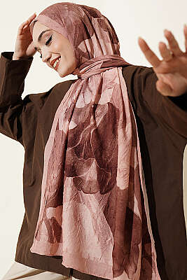 Modern Floral Desen Bambu Kraş Şal Somon - Başörtüsü