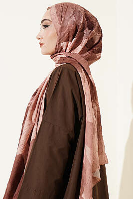 Modern Floral Desen Bambu Kraş Şal Somon - Başörtüsü