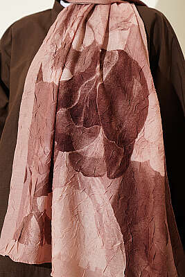 Modern Floral Desen Bambu Kraş Şal Somon - Başörtüsü