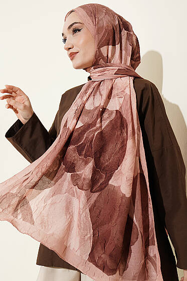 Modern Floral Desen Bambu Kraş Şal Somon - Yılın Fırsatı