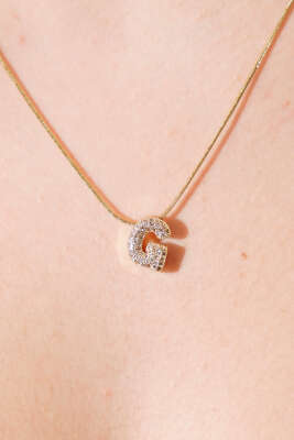 Modern G Harfi Taş İşlemeli Kolye Gold - Kolye