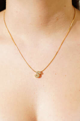 Modern S Harfi Taş İşlemeli Kolye Gold - KONYALI BİJUTERİ