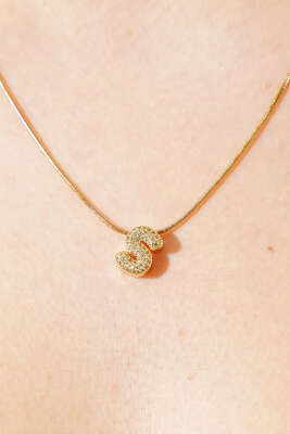 Modern S Harfi Taş İşlemeli Kolye Gold - Kolye