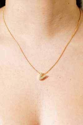 Modern V Harfi Taş İşlemeli Kolye Gold 