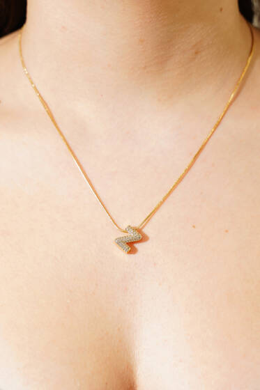 Modern Z Harfi Taş İşlemeli Kolye Gold - Kolye