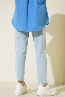 Mom Dar Paça Kot Pantolon Kar Yıkama - Kumaş Pantolon