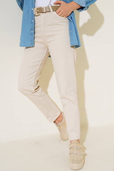 Mom Dar Paça Pantolon Taş - Pantolon