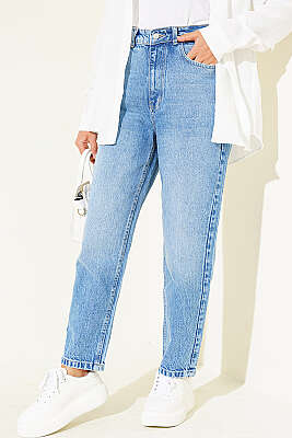 Mom Fit Kot Pantolon Orta Mavi - BLUE HİLL(ZER)
