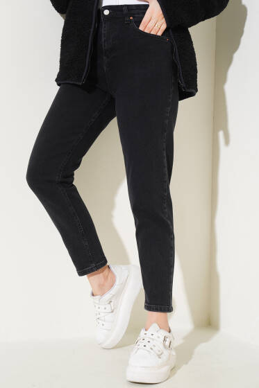 Mom Friend Düz Jean Pantolon Antrasit - Pantolon