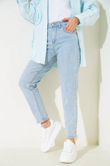 Mom Friend Düz Jean Pantolon Kar Yıkama - Pantolon