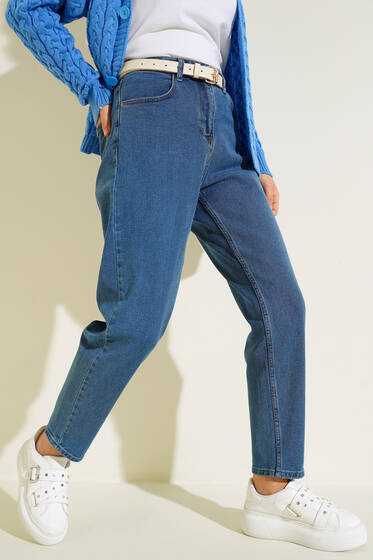 Mom Friend Düz Jean Pantolon Kot Mavisi - Pantolon