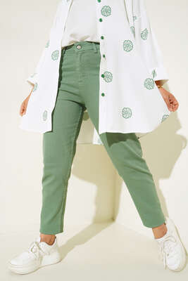 Mom Jean Pantolon Mint Yeşili - Kot Pantolon